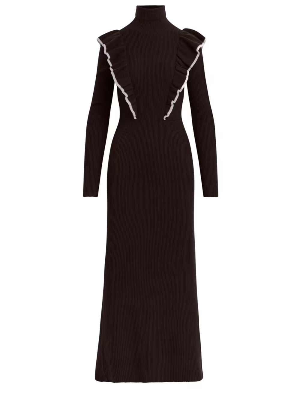 Joe's Jeans Black Ribbed Turtleneck Midi Dress with White Trim Ruffle